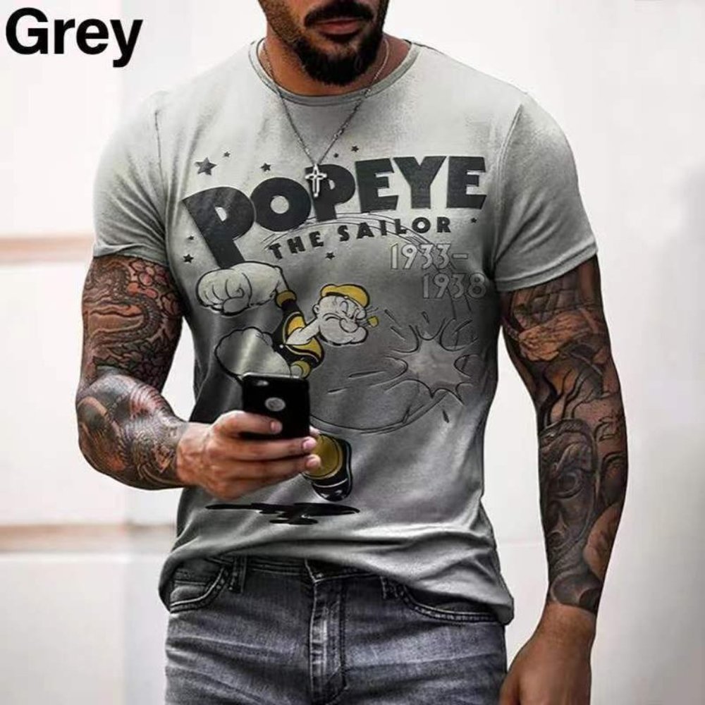 Men's Graphic Print T-Shirt Popeye The Sailor Crew Neck - Short Sleeve - Fashion